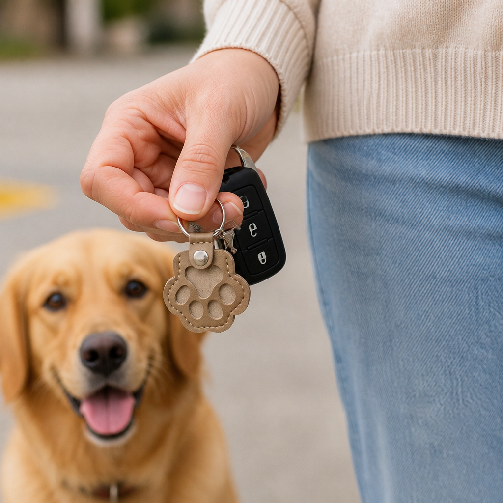 Leather Memorial Pet Hair Storage Keychain