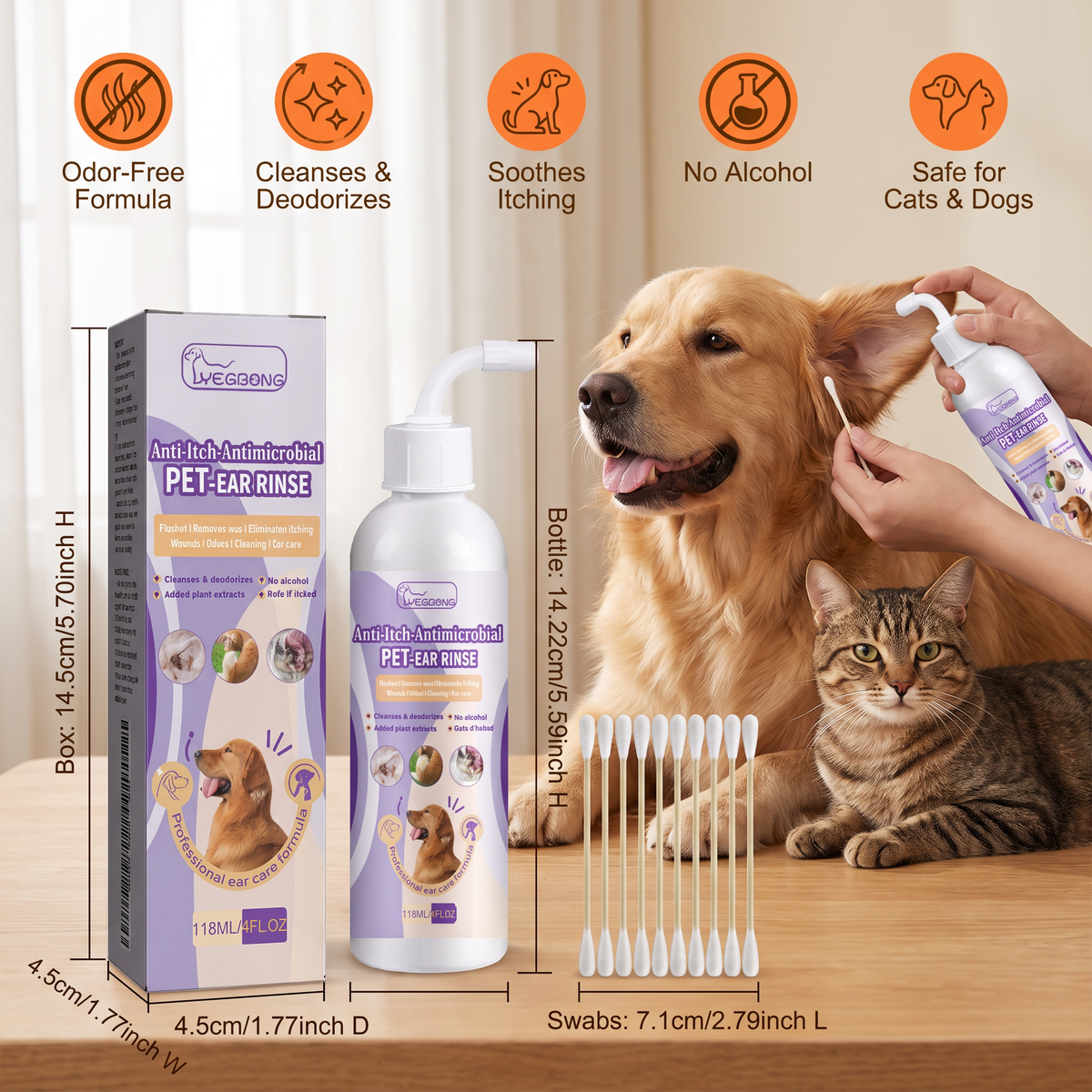 Gentle Pet Ear Cleaner – Odor-Free Formula for Dogs & Cats