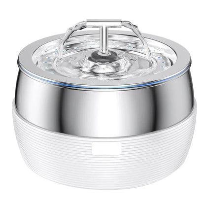 3 Litre Stainless Steel Drinking Fountain for Dogs and Cats - Quiet Water Dispenser with Double Spout