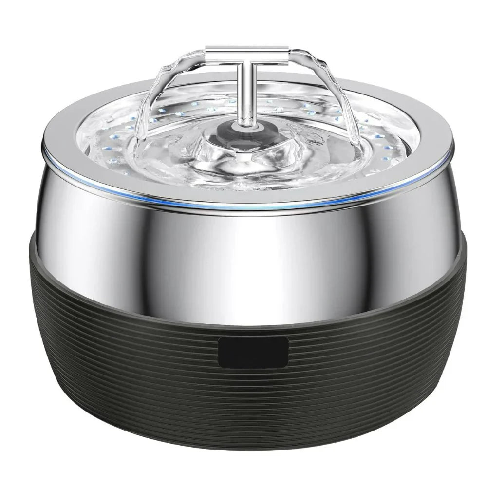 3 Litre Stainless Steel Drinking Fountain for Dogs and Cats - Quiet Water Dispenser with Double Spout