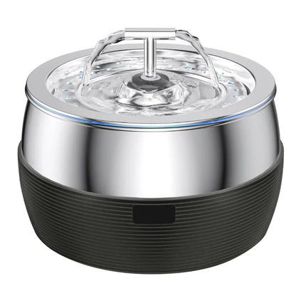 3 Litre Stainless Steel Drinking Fountain for Dogs and Cats - Quiet Water Dispenser with Double Spout