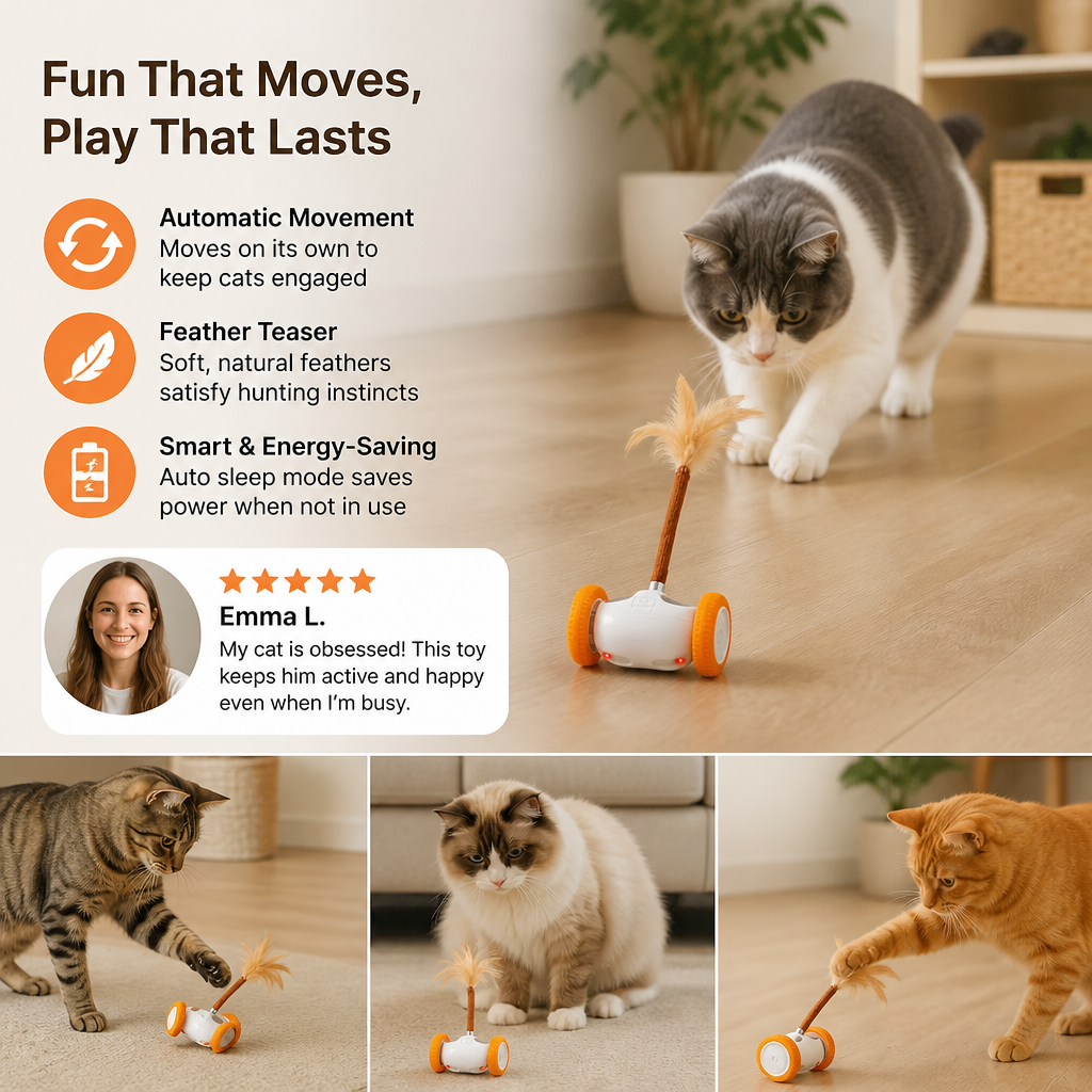 Self-Moving Feather Cat Teaser Toy