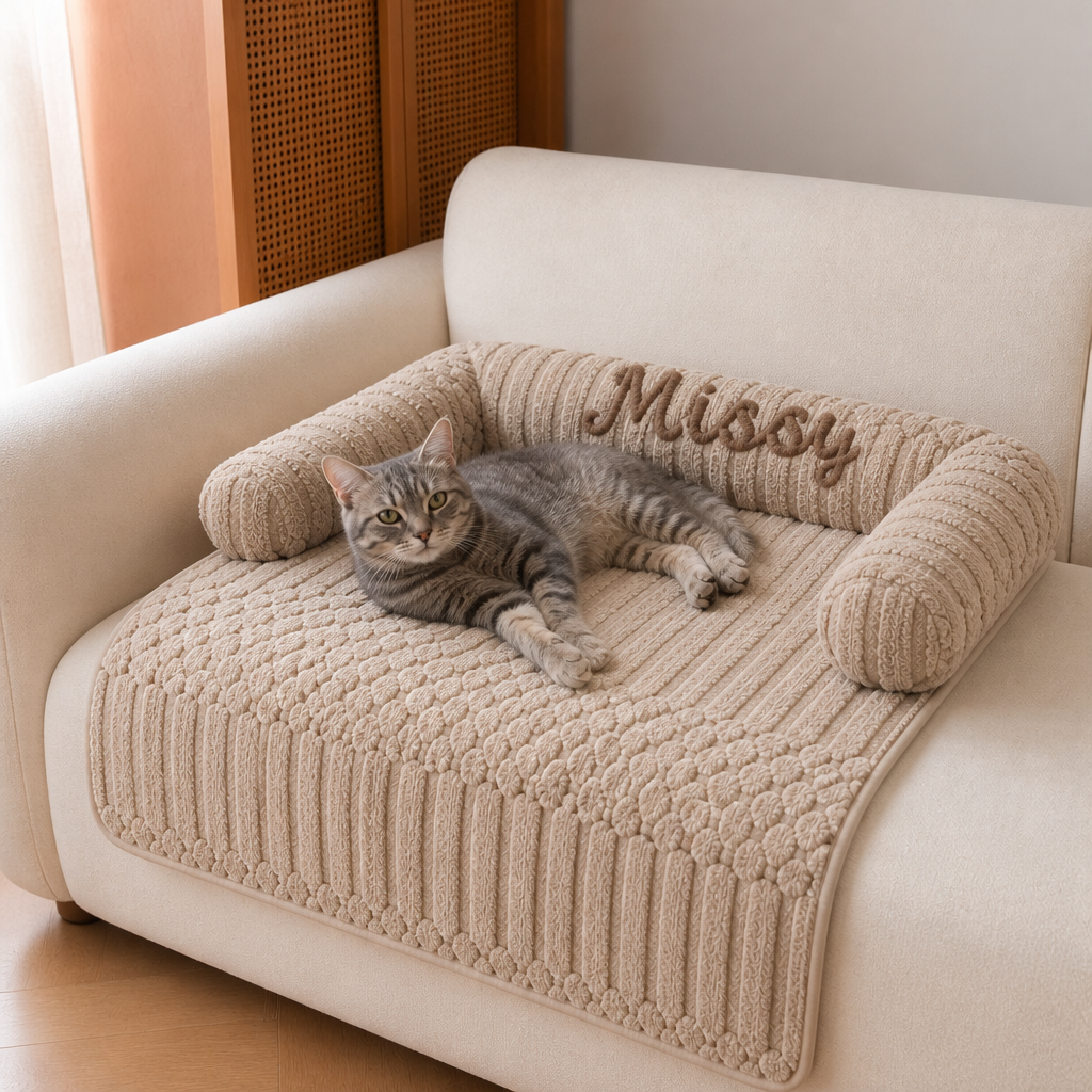 Personalized Fluffy Cat Sofa Bed & Protective Couch Cover