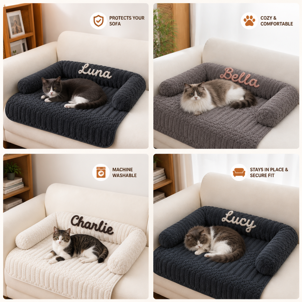 Personalized Fluffy Cat Sofa Bed & Protective Couch Cover