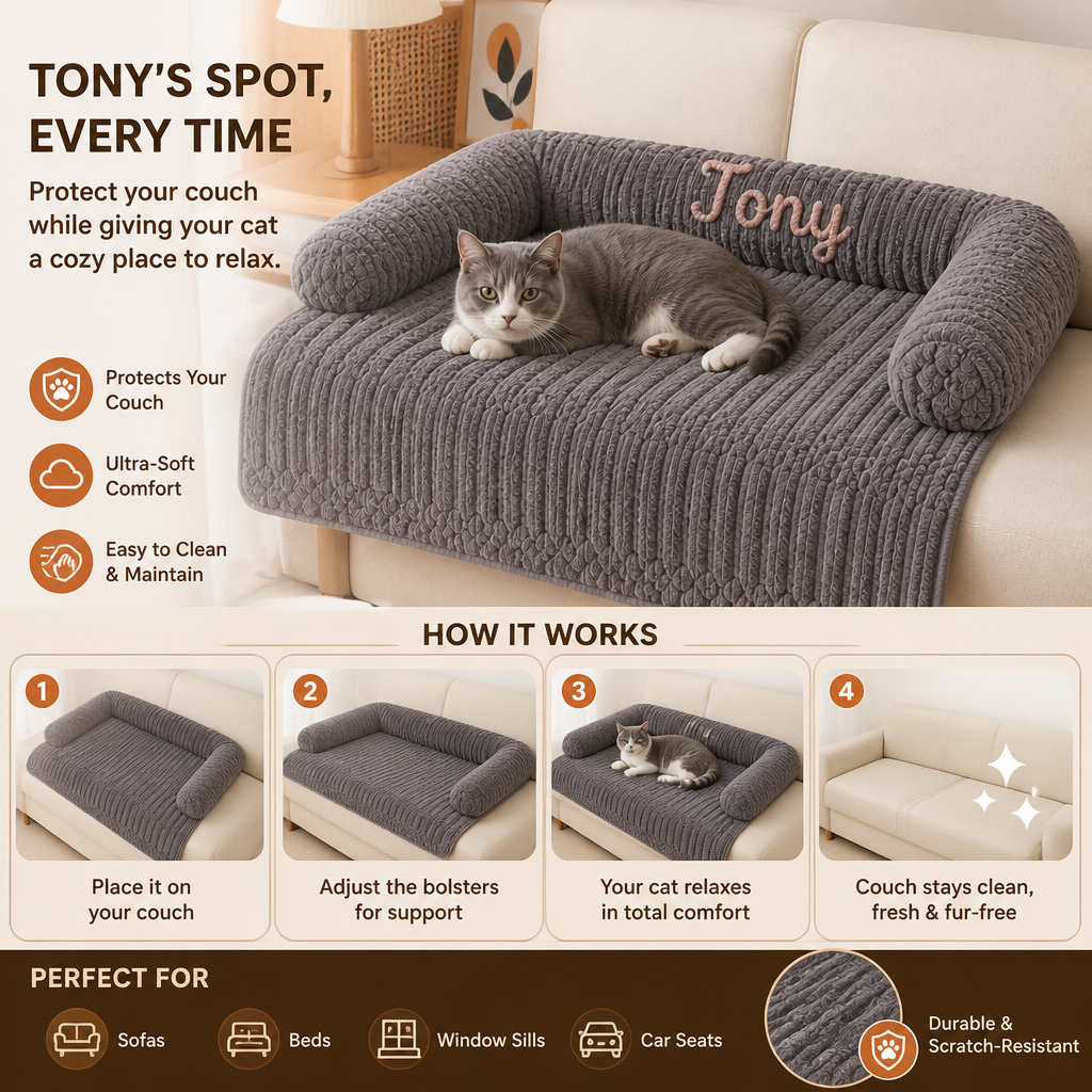 Personalized Fluffy Cat Sofa Bed & Protective Couch Cover