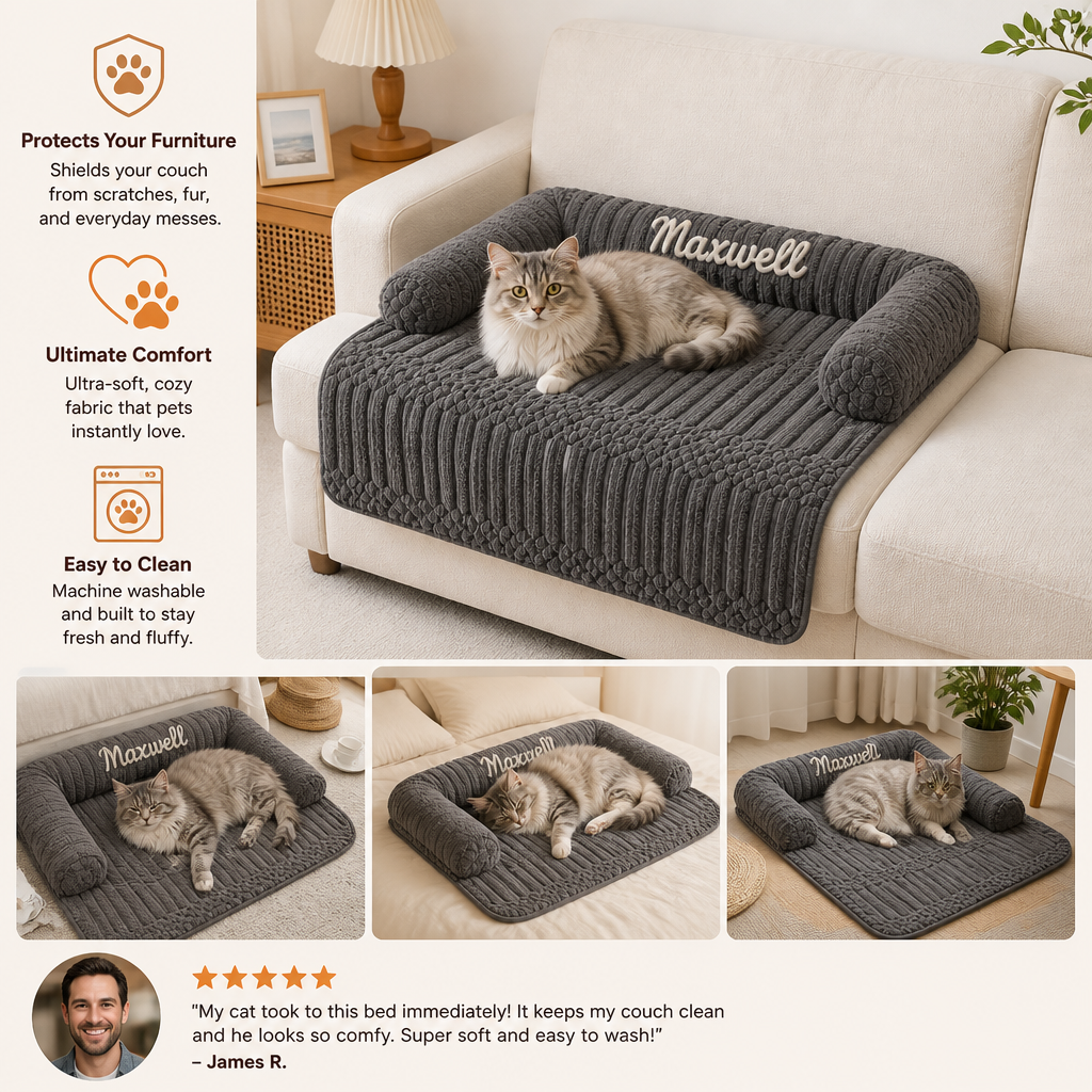 Personalized Fluffy Cat Sofa Bed & Protective Couch Cover