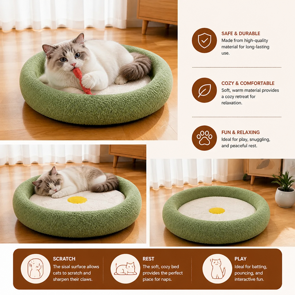 Flower Cat Scratcher Bed – Cozy 2-in-1 Scratching Lounge