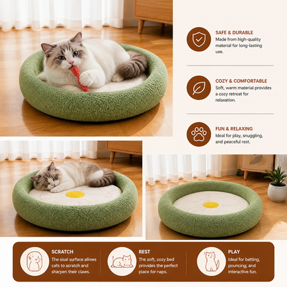 Flower Cat Scratcher Bed – Cozy 2-in-1 Scratching Lounge