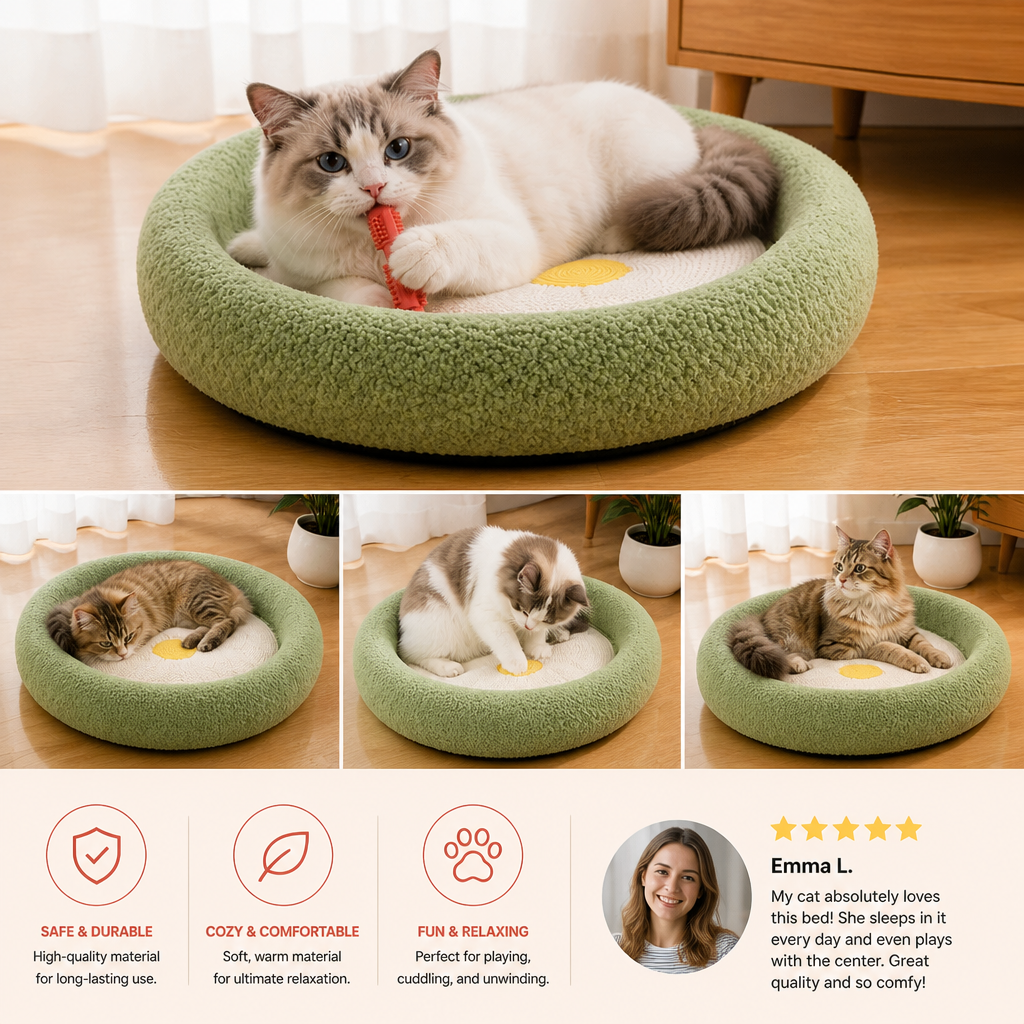 Flower Cat Scratcher Bed – Cozy 2-in-1 Scratching Lounge