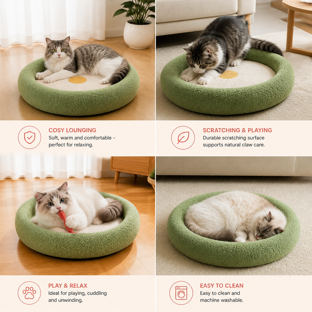 Flower Cat Scratcher Bed – Cozy 2-in-1 Scratching Lounge