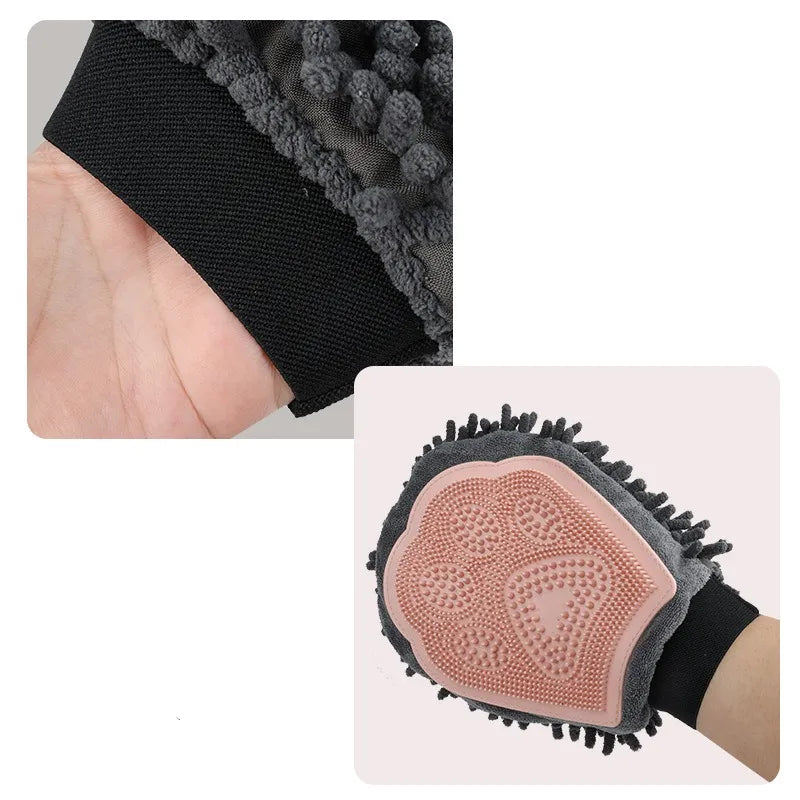 2-in-1 Grooming Glove With Microfiber And Silicone - Gentle Massage And Efficient Hair Removal For Dogs And Cats