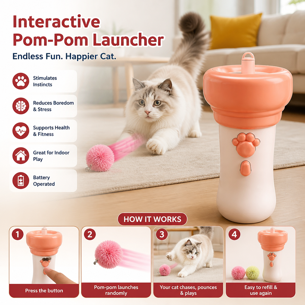 Interactive Pom-Pom Launcher Tod for Cats