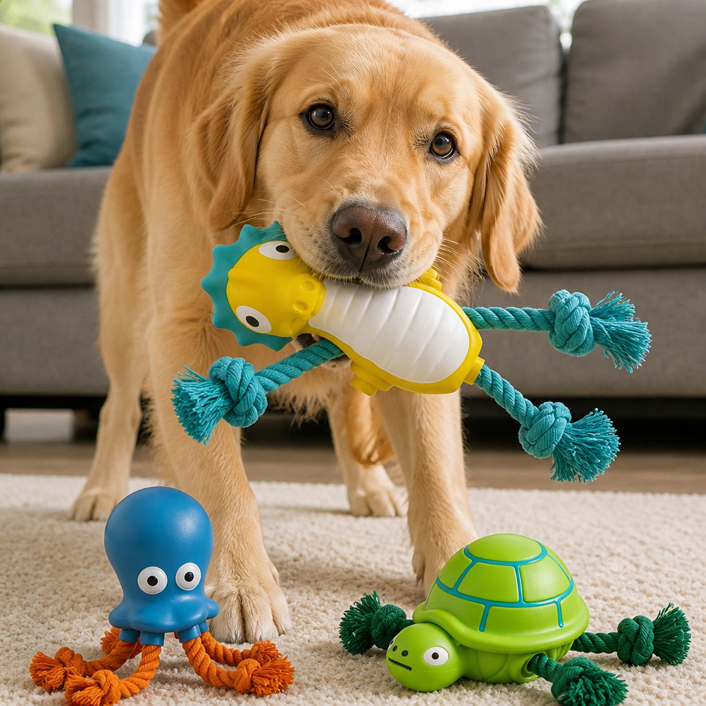 Durable Floating Dental Latex & Rope Dog Toy