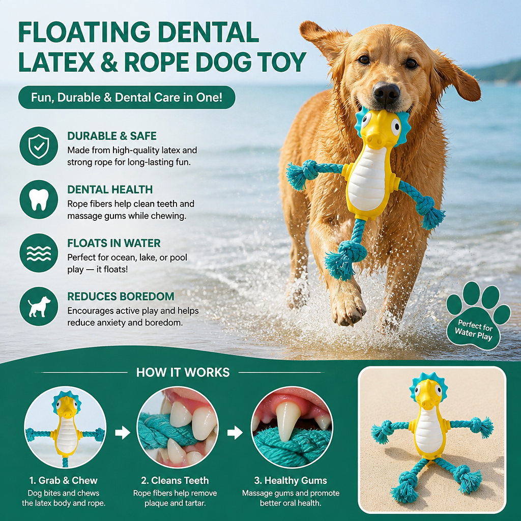 Durable Floating Dental Latex & Rope Dog Toy