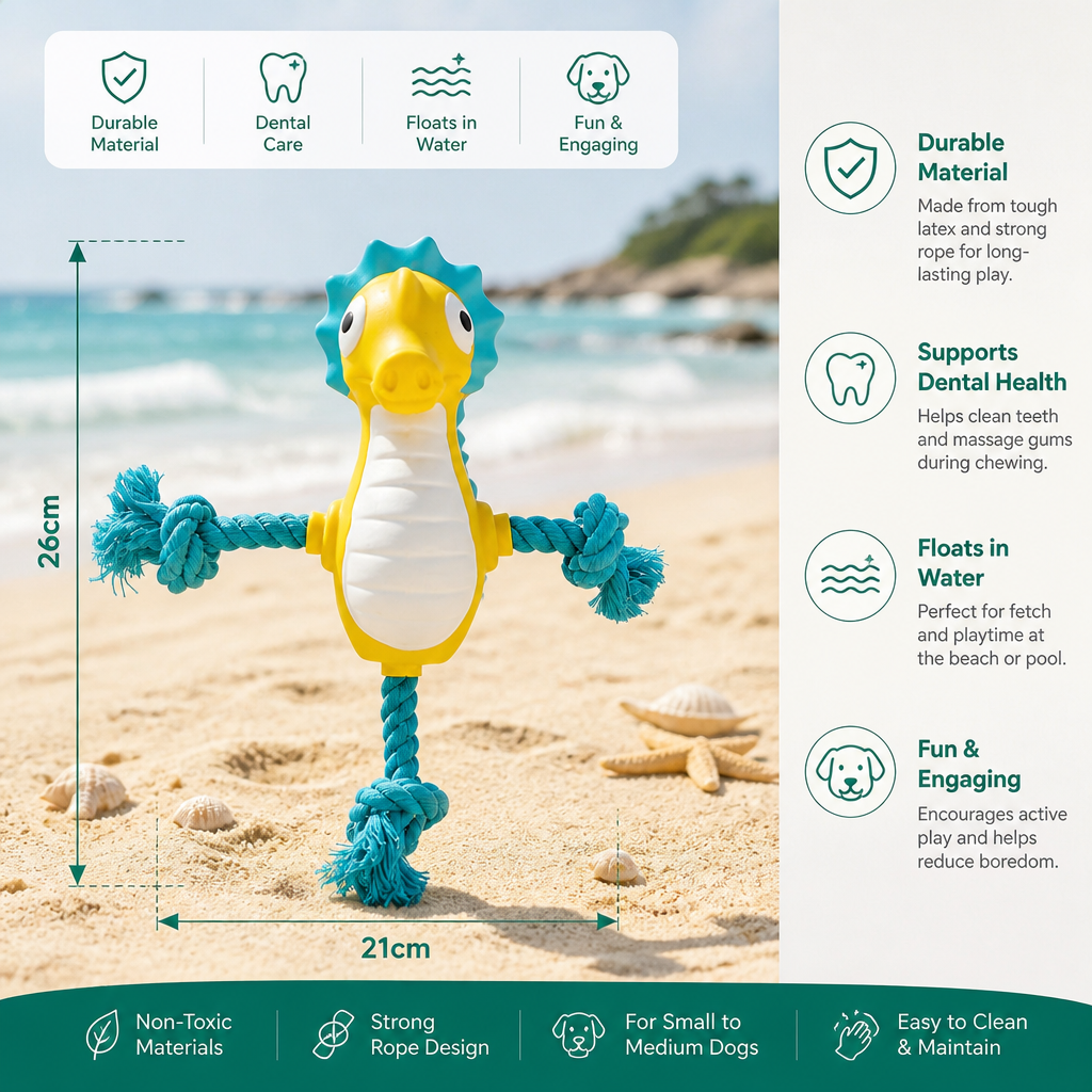 Durable Floating Dental Latex & Rope Dog Toy