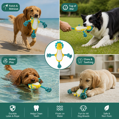 Durable Floating Dental Latex & Rope Dog Toy