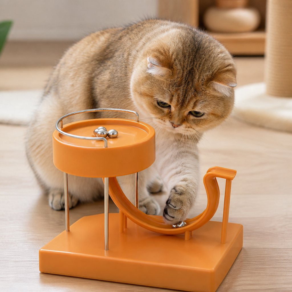 Marble run cat toy for endless fun