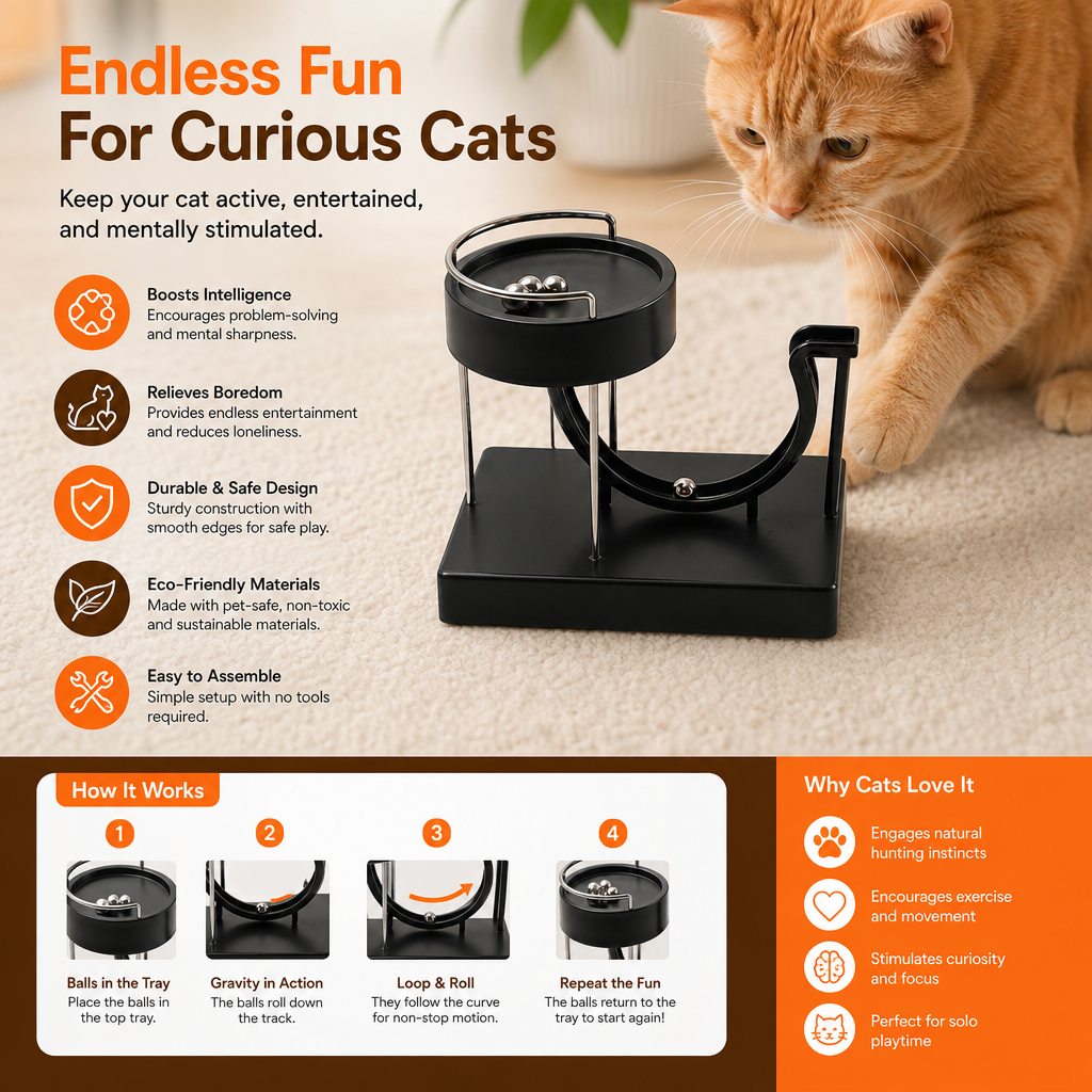 Marble run cat toy for endless fun
