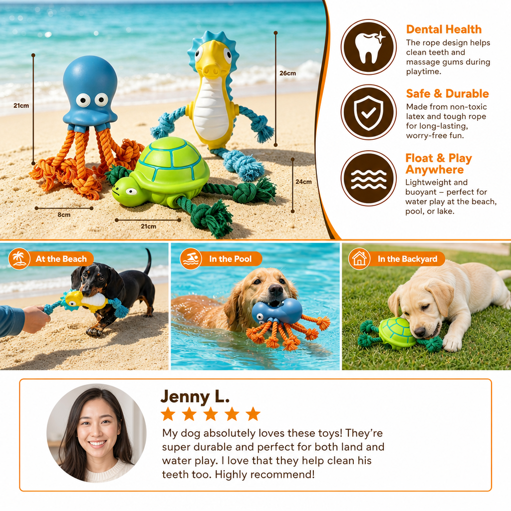 Durable Floating Dental Latex & Rope Dog Toy