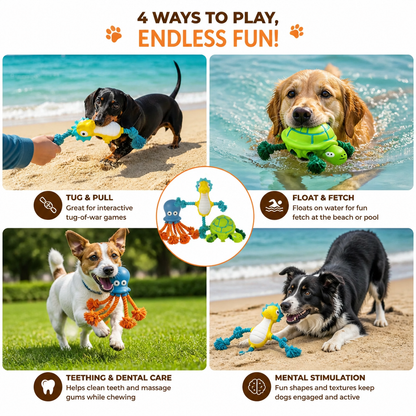 Durable Floating Dental Latex & Rope Dog Toy
