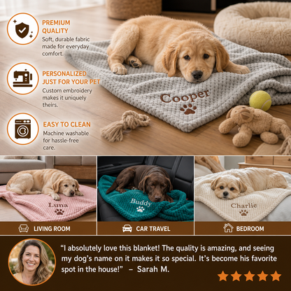 Personalized Fluffy Dog Blanket with Custom Embroidery