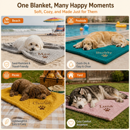 Personalized Fluffy Dog Blanket with Custom Embroidery