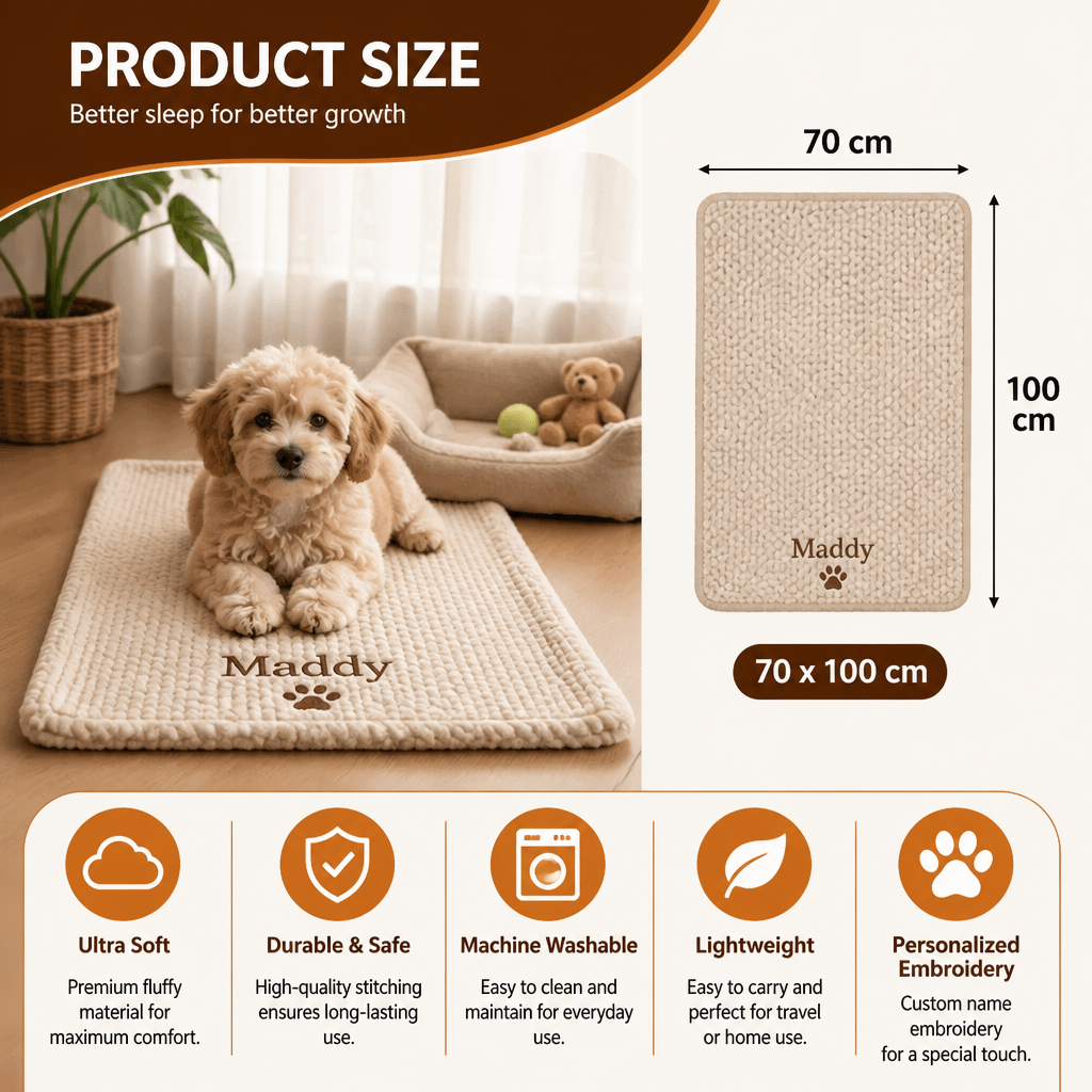 Personalized Fluffy Dog Blanket with Custom Embroidery