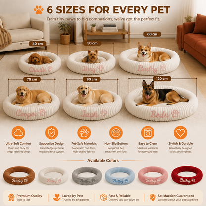 Personalized Round Fluffy Dog Bed