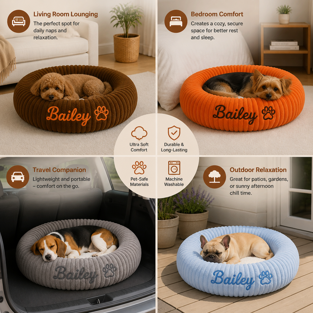 Personalized Round Fluffy Dog Bed