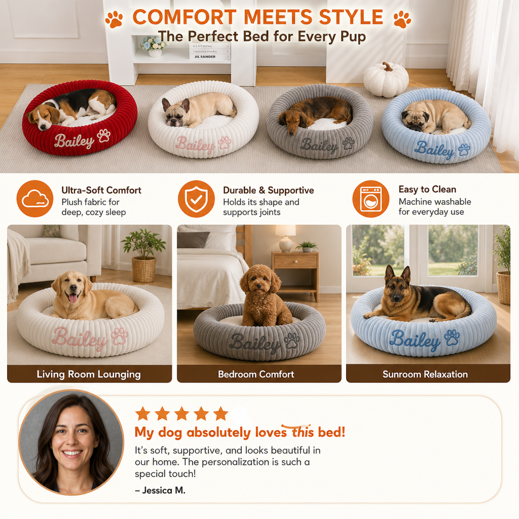 Personalized Round Fluffy Dog Bed