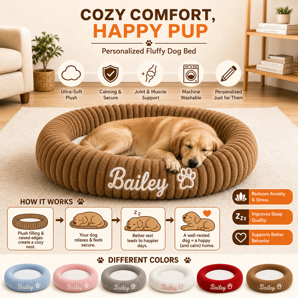 Personalized Round Fluffy Dog Bed