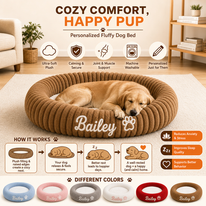 Personalized Round Fluffy Dog Bed
