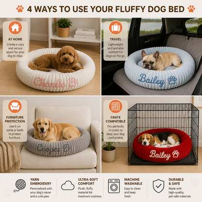 Personalized Round Fluffy Dog Bed