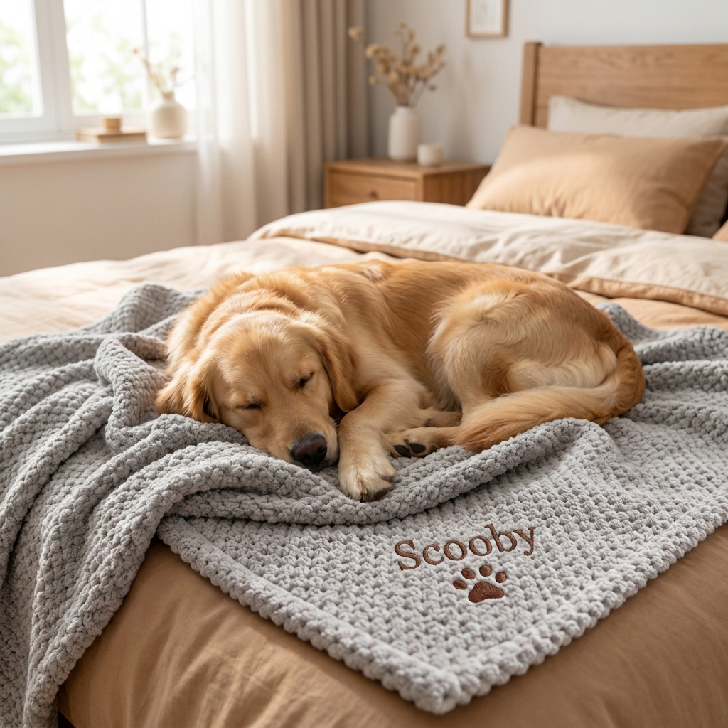 Personalized Fluffy Dog Blanket with Custom Embroidery