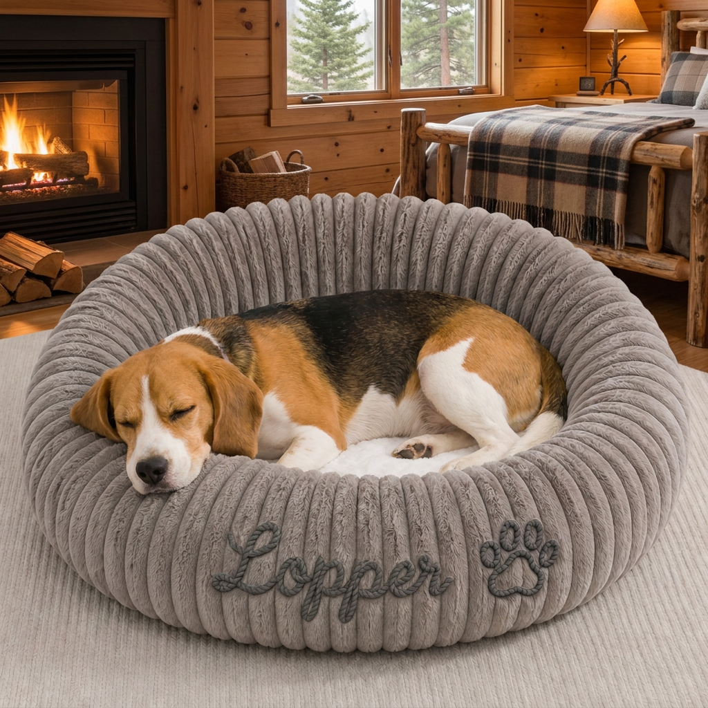 Personalized Round Fluffy Dog Bed