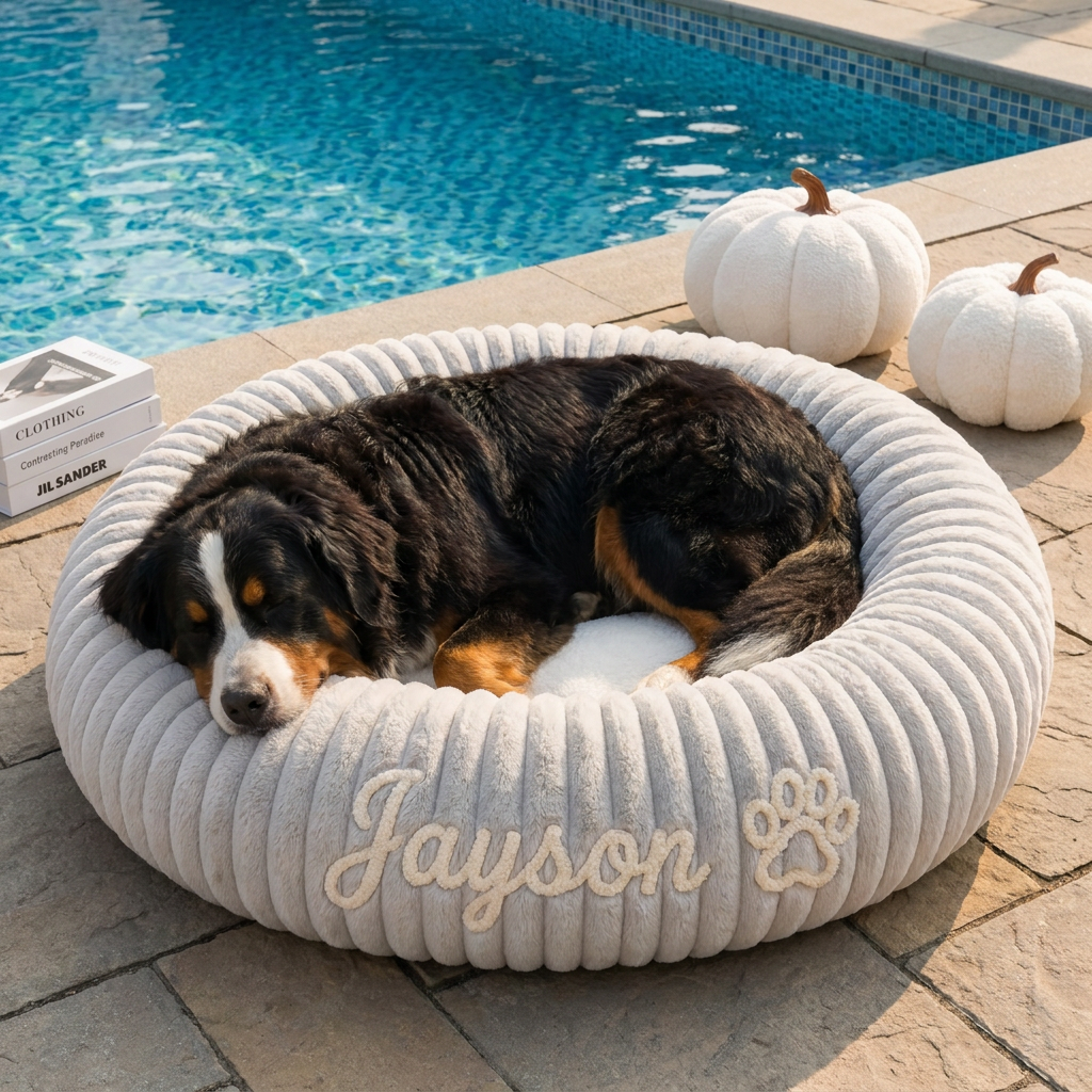 Personalized Round Fluffy Dog Bed