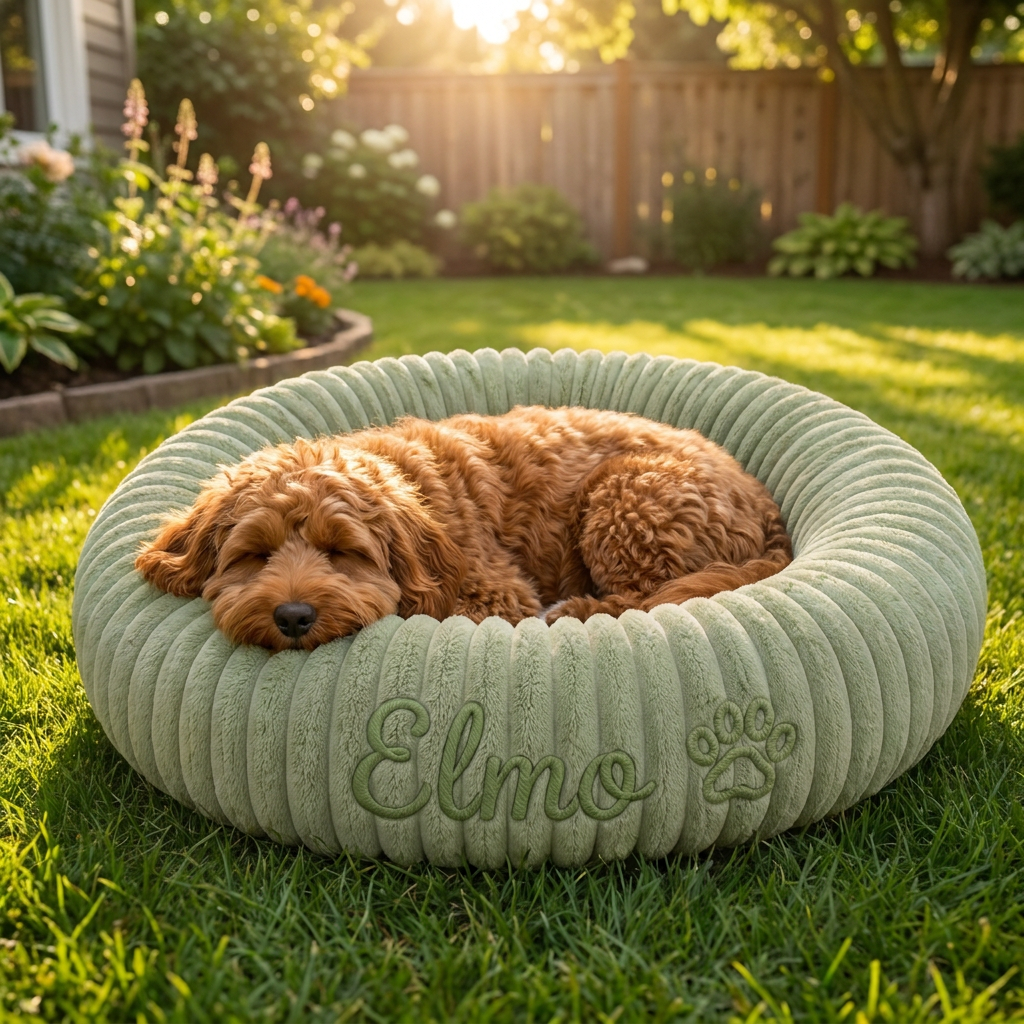Personalized Round Fluffy Dog Bed