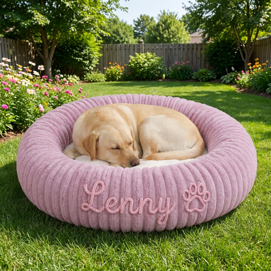 Personalized Round Fluffy Dog Bed