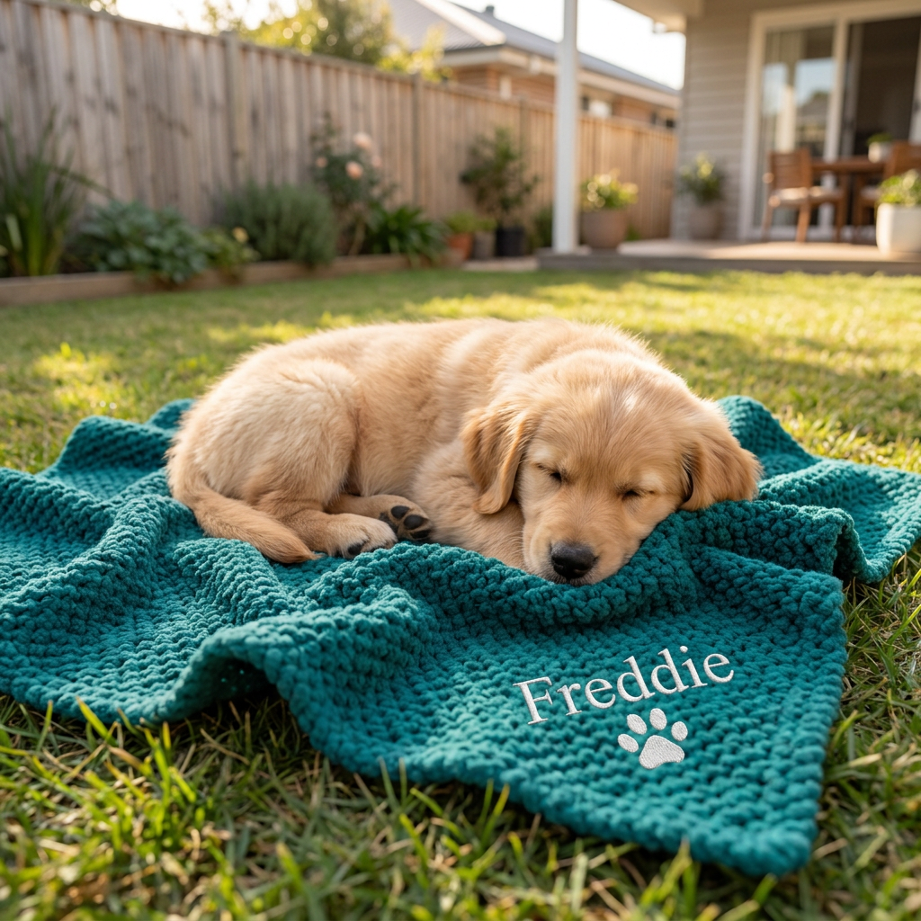 Personalized Fluffy Dog Blanket with Custom Embroidery