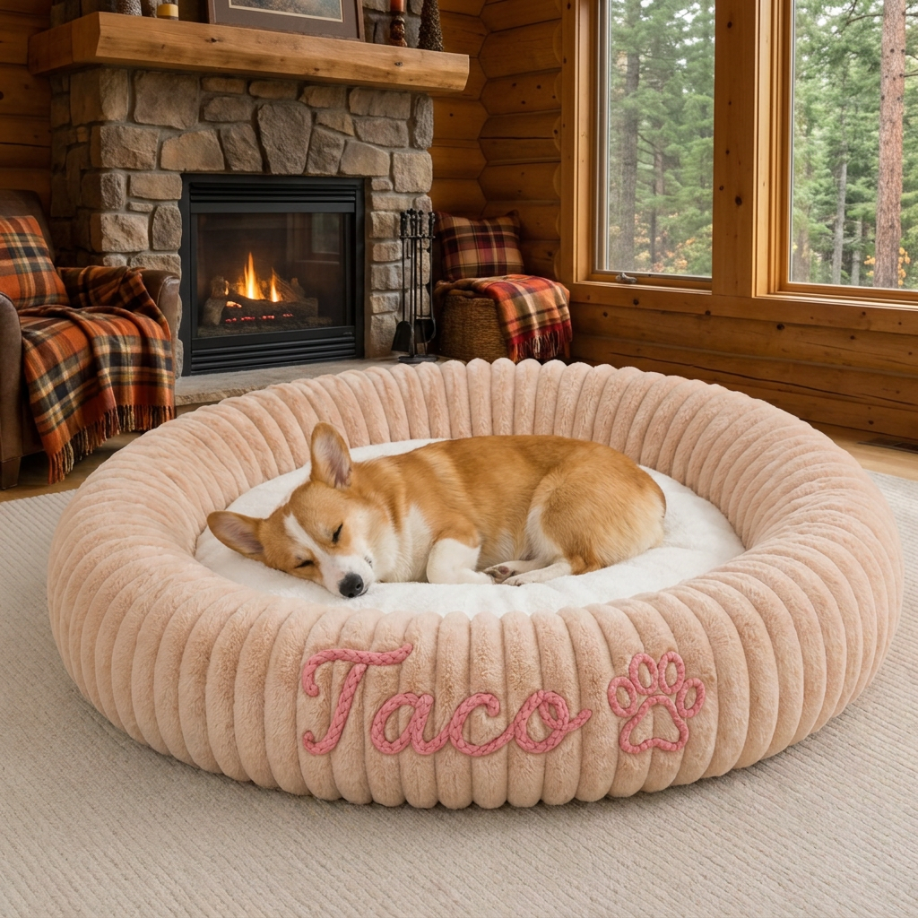 Personalized Round Fluffy Dog Bed