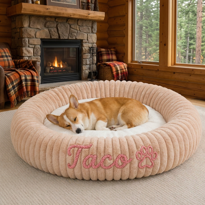 Personalized Round Fluffy Dog Bed
