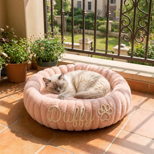 Personalized Round Fluffy CAT Bed