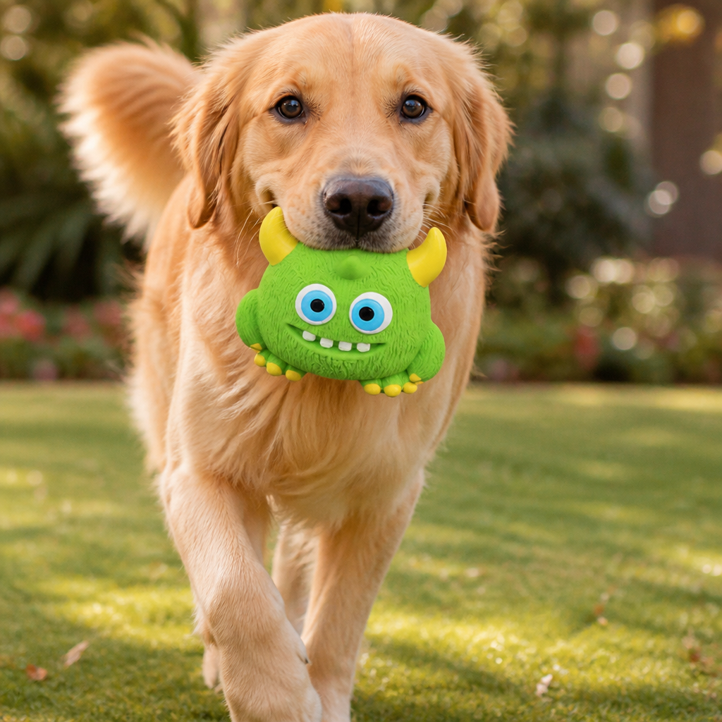 Durable Eco-Friendly Monster Teeth Cleaning Latex Squeaky Dog Toy