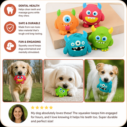 Durable Eco-Friendly Monster Teeth Cleaning Latex Squeaky Dog Toy