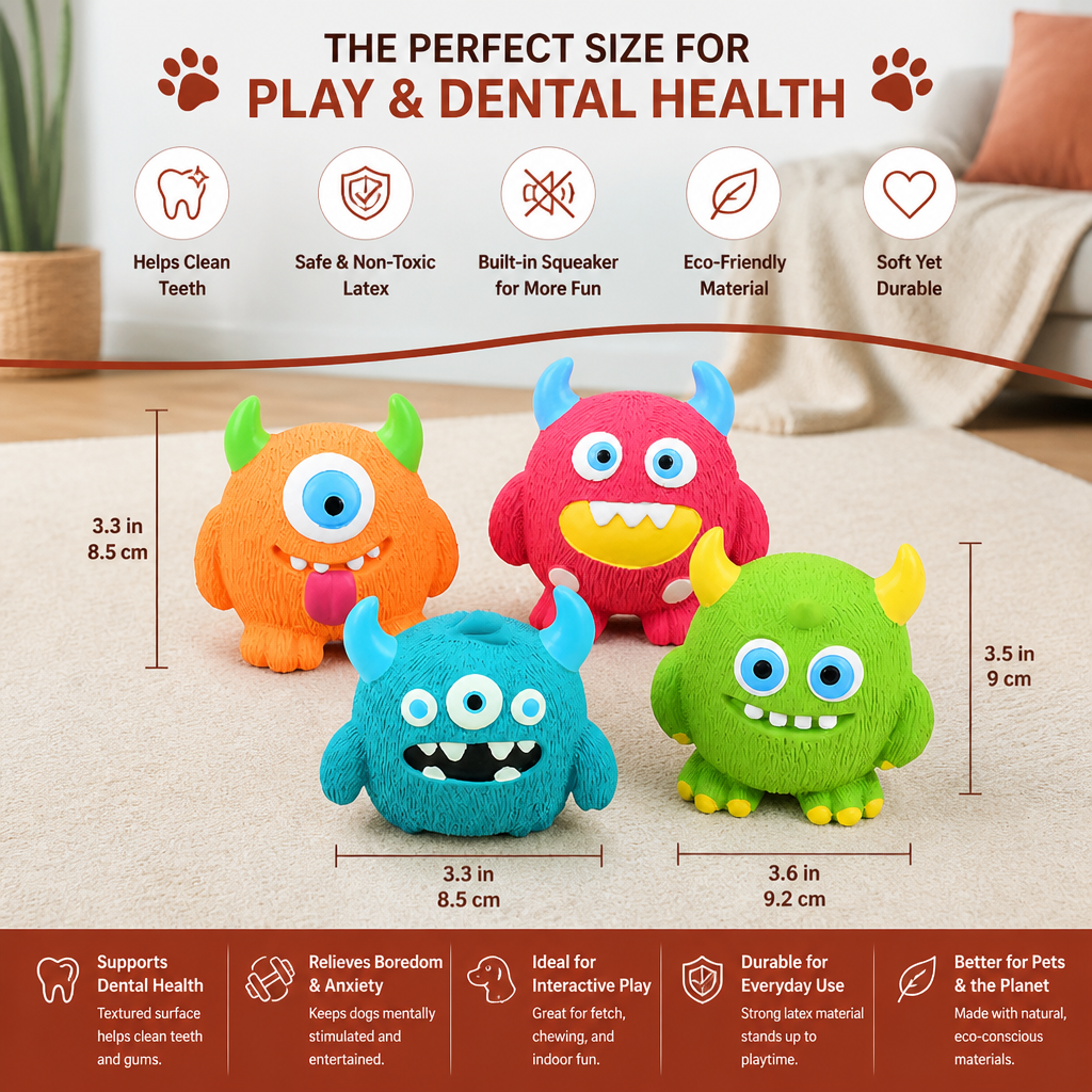 Durable Eco-Friendly Monster Teeth Cleaning Latex Squeaky Dog Toy