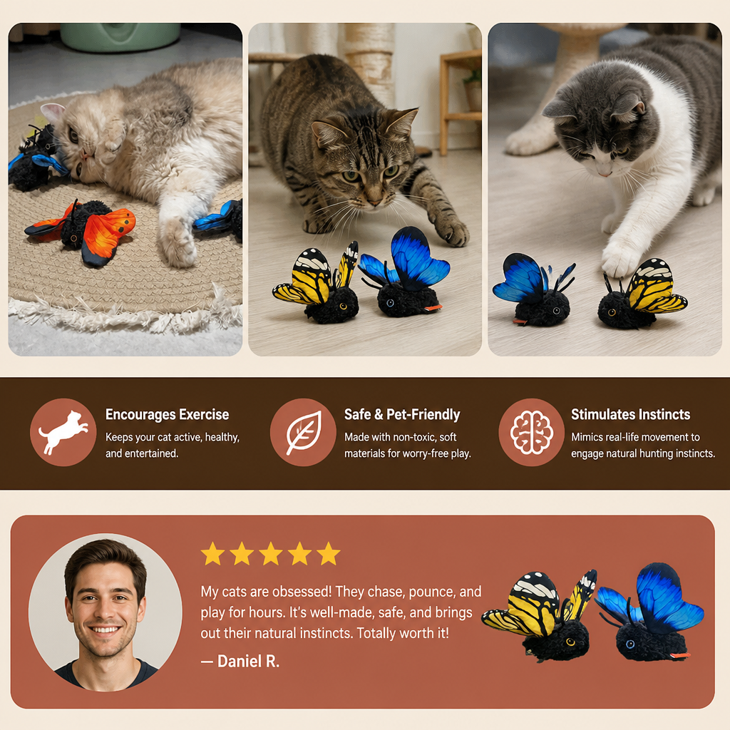 Interactive Flutter Butterfly Cat Toy – Automatic Flying Teaser