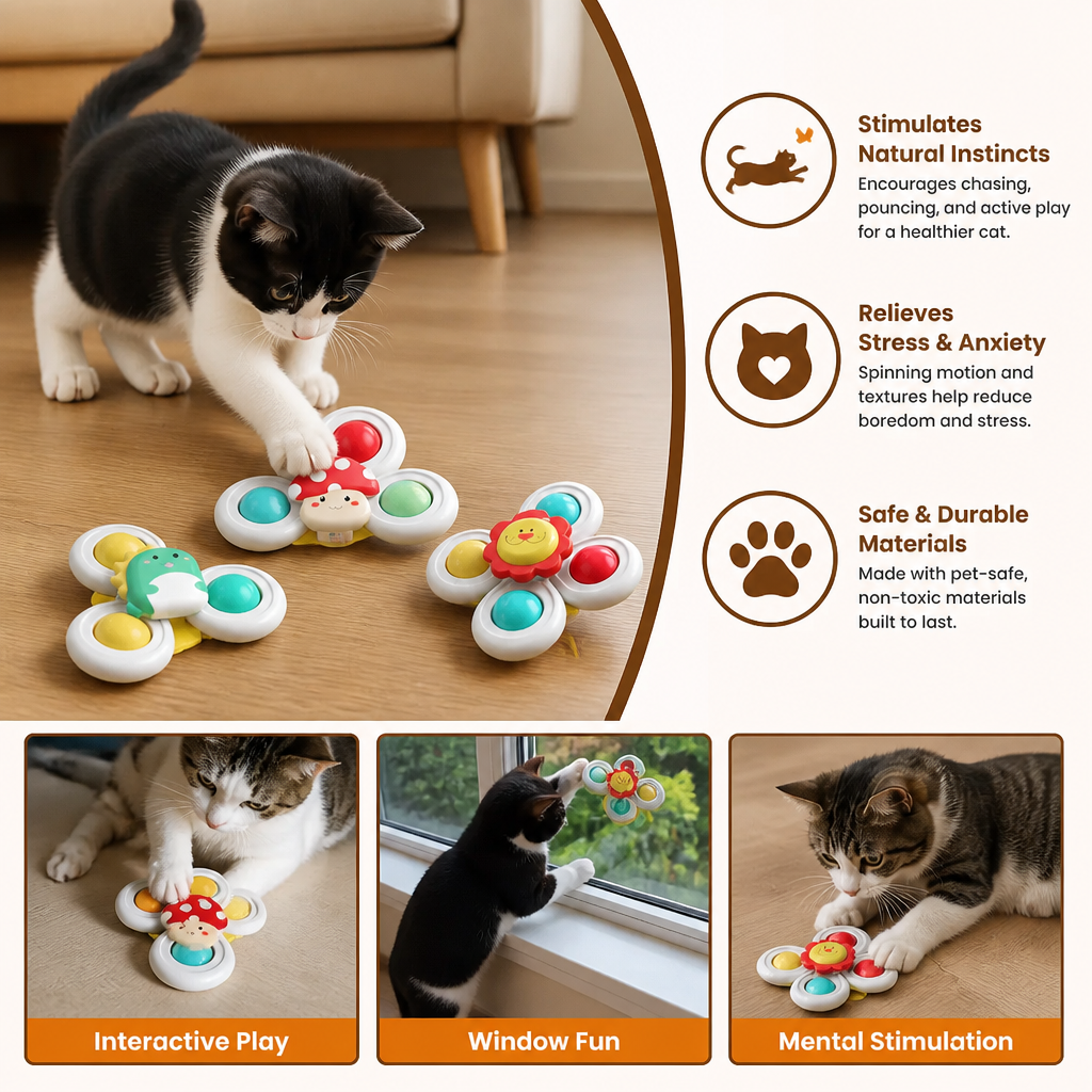 Interactive Cat Spinning Toys - Set of 3