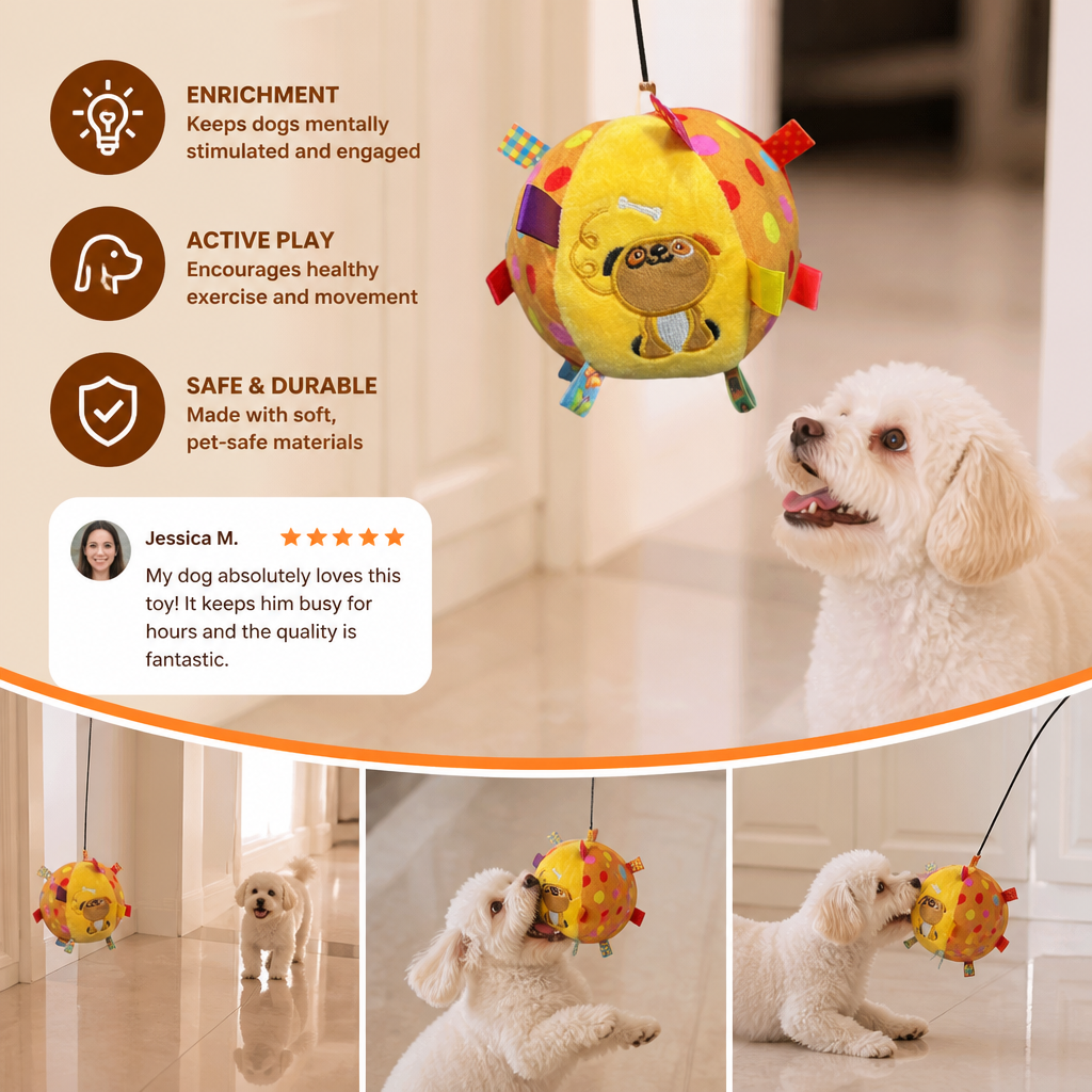 Interactive Hanging Dog Ball Toy with Elastic Play Rope & Hook