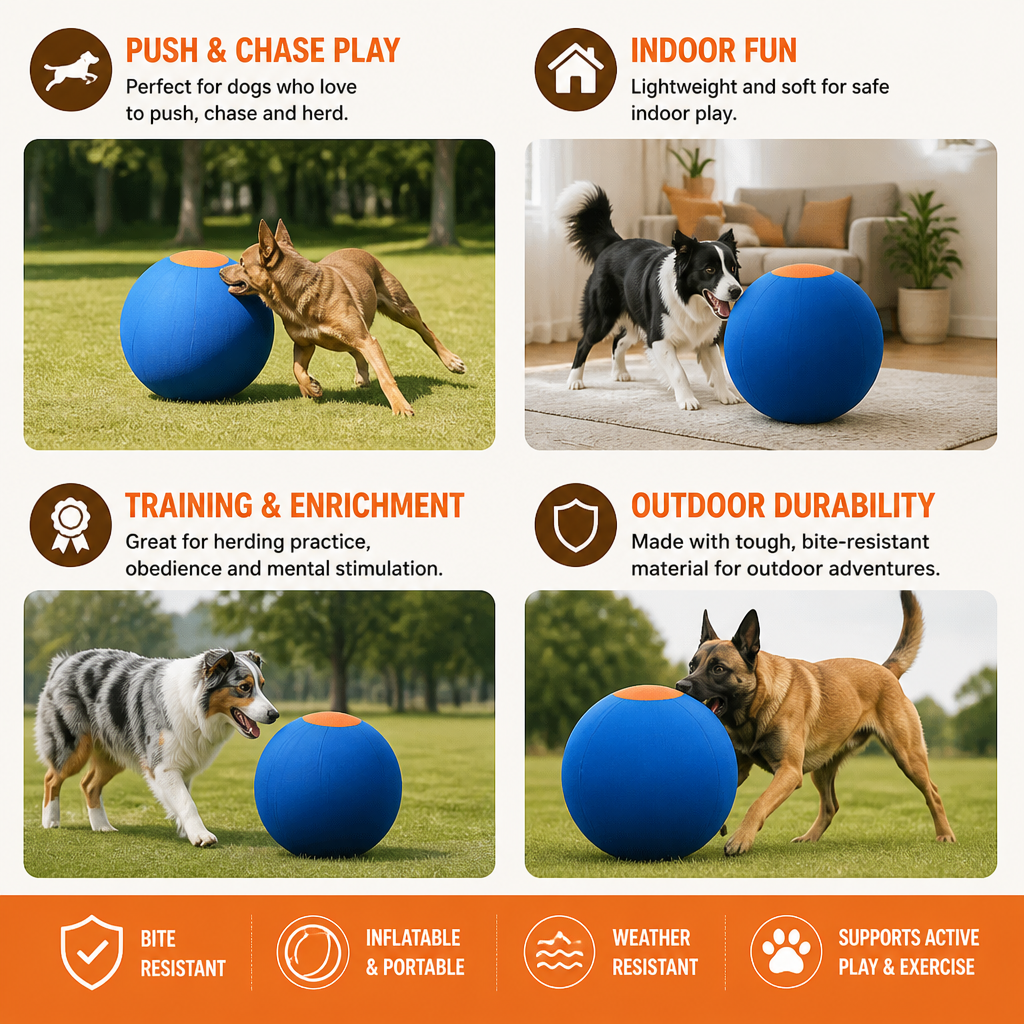 Inflatable Bite Resistant Herding Ball for Dogs – Durable Interactive Push & Chase Toy