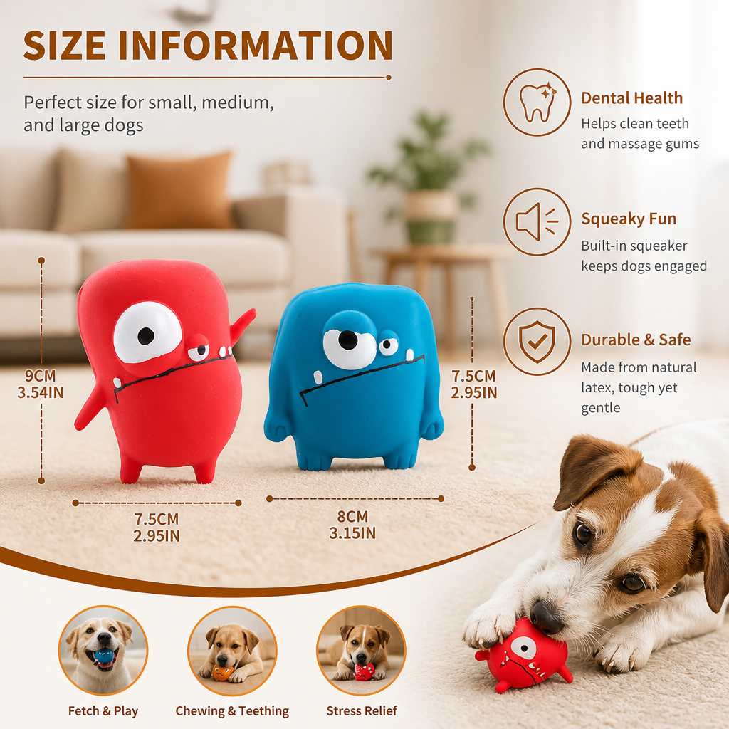 Durable Natural Monster Latex Dental Squeaky Dog Toy